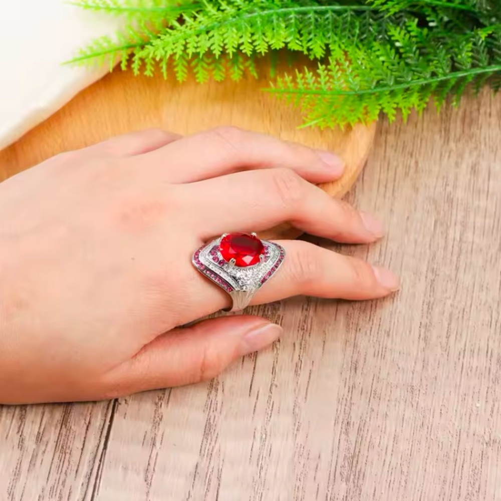Large Red Clear Rhinestone Statement Ring Cocktail Party Big Huge Chunky Size 8